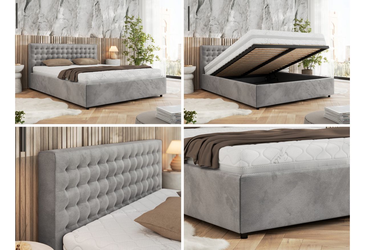 Łóżko tapicerowane PAVO CLASSIC 140x200 - materac multipocket - jasnoszary, welwet