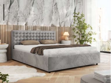 Łóżko tapicerowane PAVO CLASSIC 180x200 - materac multipocket - jasnoszary, welwet