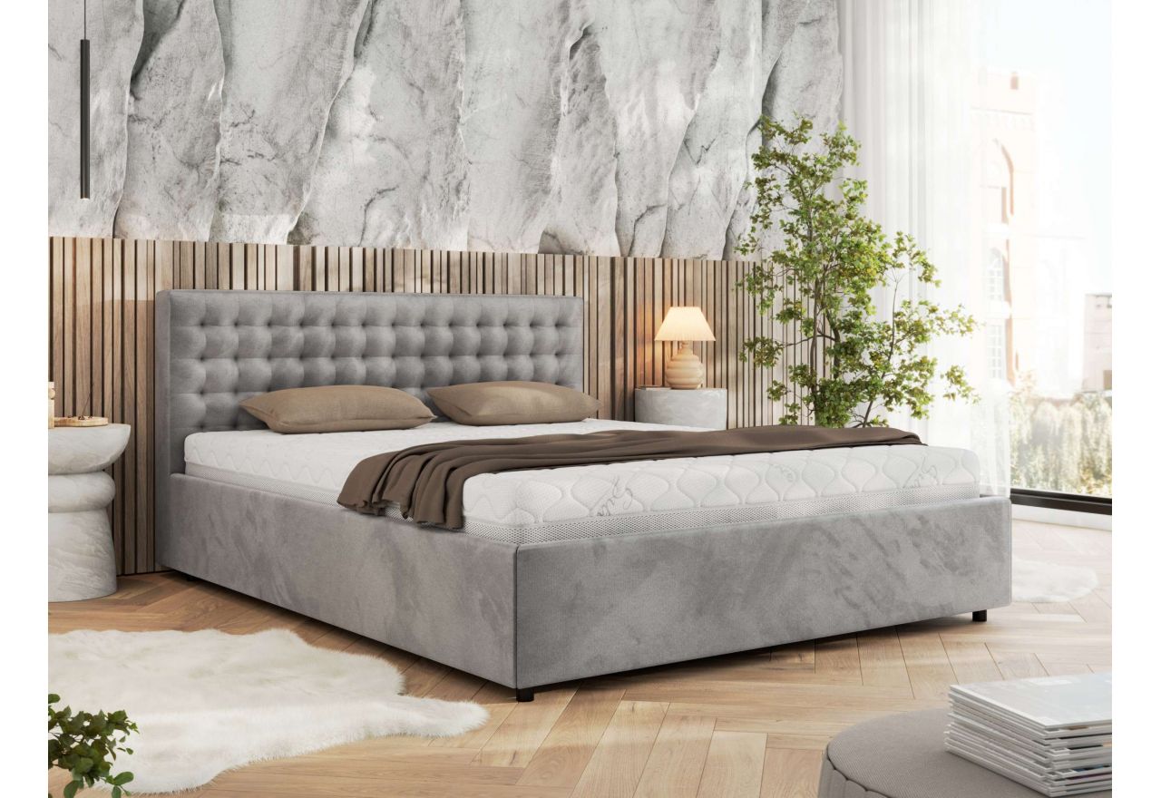 Łóżko tapicerowane PAVO CLASSIC 180x200 - materac multipocket - jasnoszary, welwet