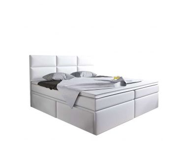 Eleganckie łóżko kontynentalne z pojemnikami na pościel i modnym wezgłowiem do sypialni - TERIN Madryt 920