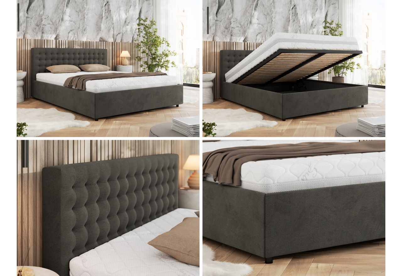 Łóżko tapicerowane PAVO CLASSIC 200x200 - materac piankowy - ciemnoszary, welwet