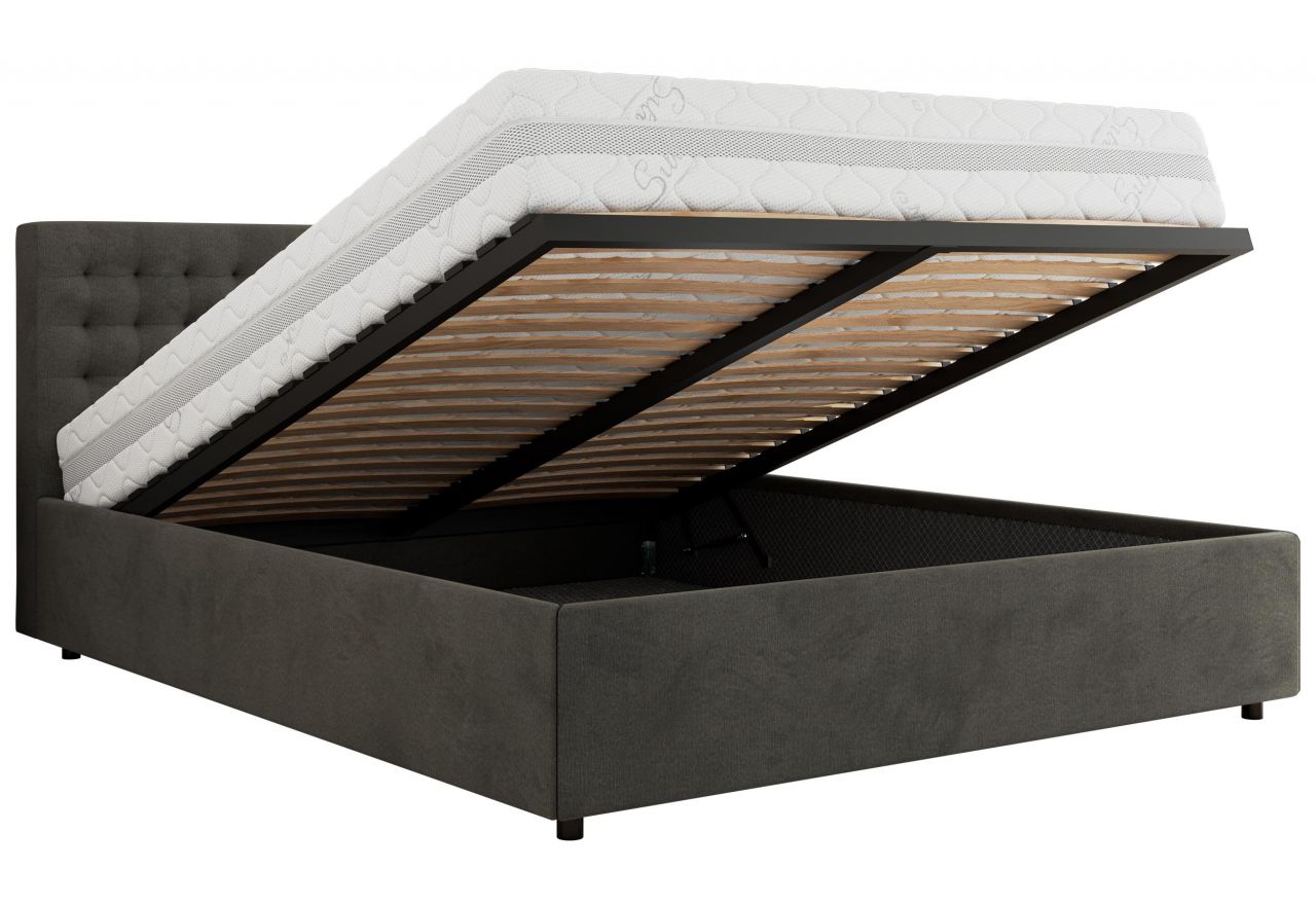 Łóżko tapicerowane PAVO CLASSIC 200x200 - materac piankowy - ciemnoszary, welwet