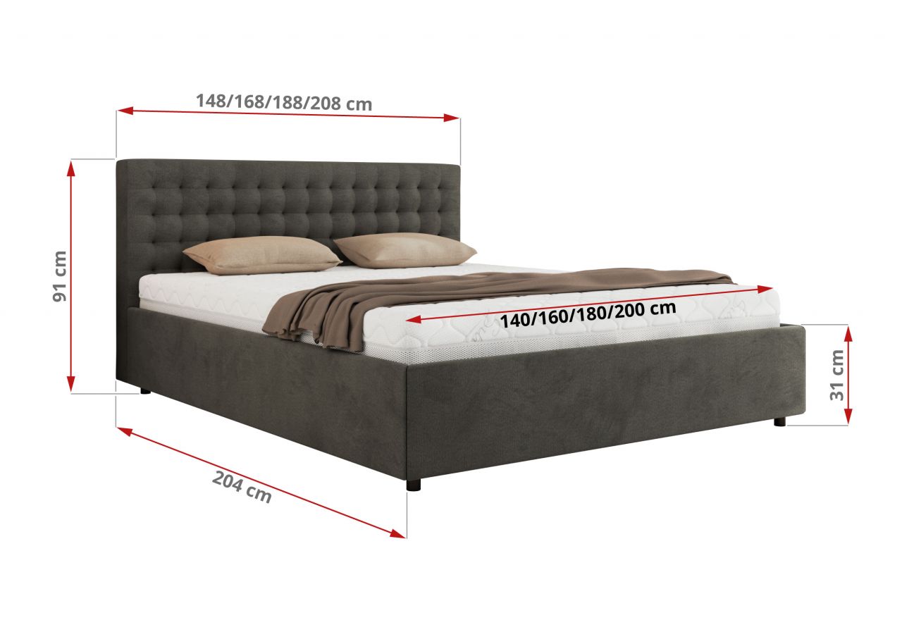 Łóżko tapicerowane PAVO CLASSIC 200x200 - materac piankowy - ciemnoszary, welwet