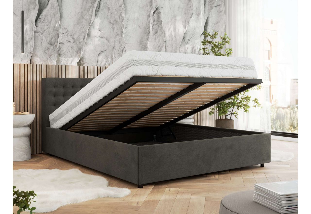 Łóżko tapicerowane PAVO CLASSIC 200x200 - materac multipocket - ciemnoszary, welwet