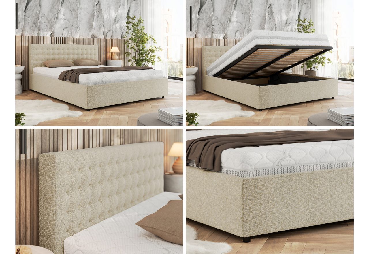 Łóżko tapicerowane PAVO CLASSIC 140x200 - materac piankowy - kremowy, struktura