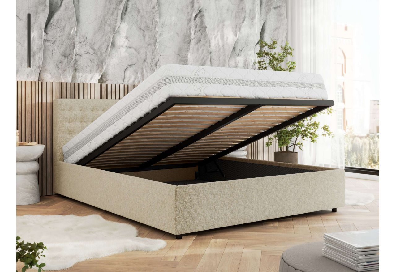 Łóżko tapicerowane PAVO CLASSIC 160x200 - materac piankowy - kremowy, struktura