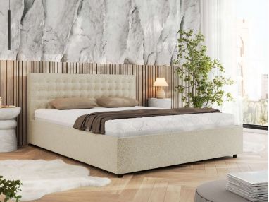 Łóżko tapicerowane PAVO CLASSIC 180x200 - materac piankowy - kremowy, struktura