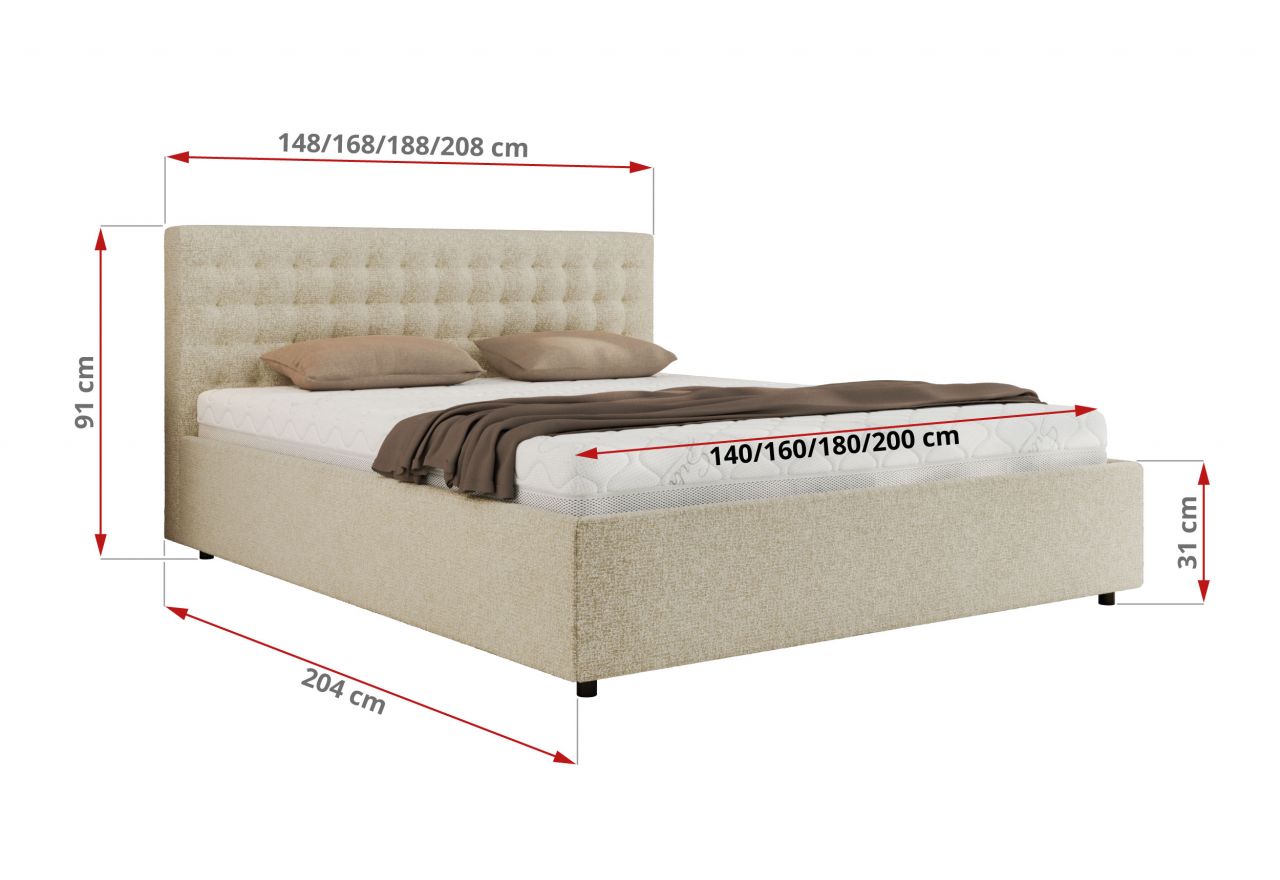 Łóżko tapicerowane PAVO CLASSIC 200x200 - materac piankowy - kremowy, struktura