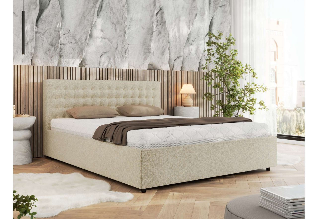 Łóżko tapicerowane PAVO CLASSIC 160x200 - materac pocket - kremowy, struktura