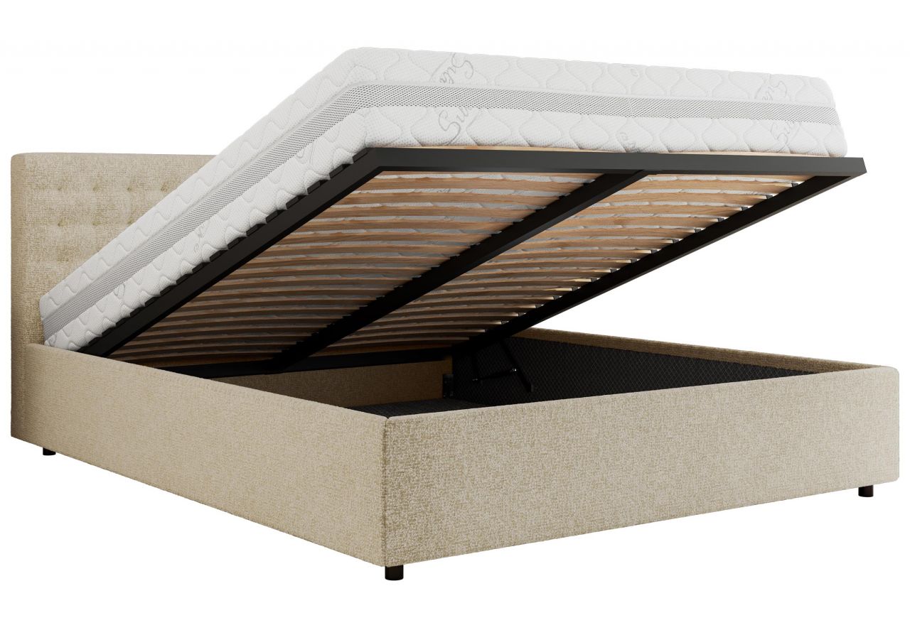 Łóżko tapicerowane PAVO CLASSIC 200x200 - materac pocket - kremowy, struktura