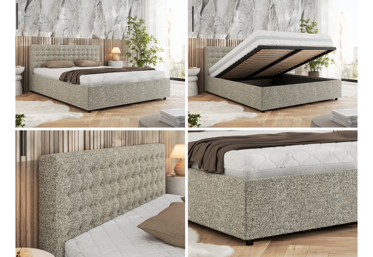 Łóżko tapicerowane PAVO CLASSIC 140x200 - beżowy, struktura