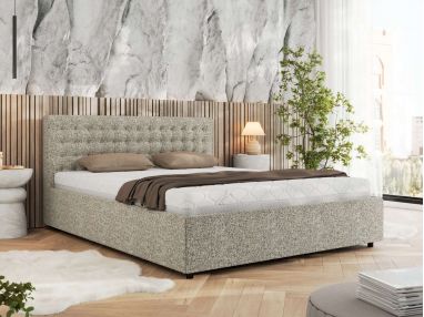 Łóżko tapicerowane PAVO CLASSIC 160x200 - materac piankowy - beżowy, struktura