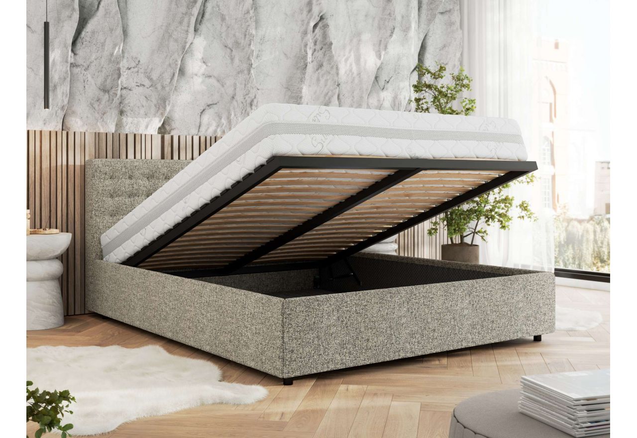 Łóżko tapicerowane PAVO CLASSIC 200x200 - materac piankowy - beżowy, struktura