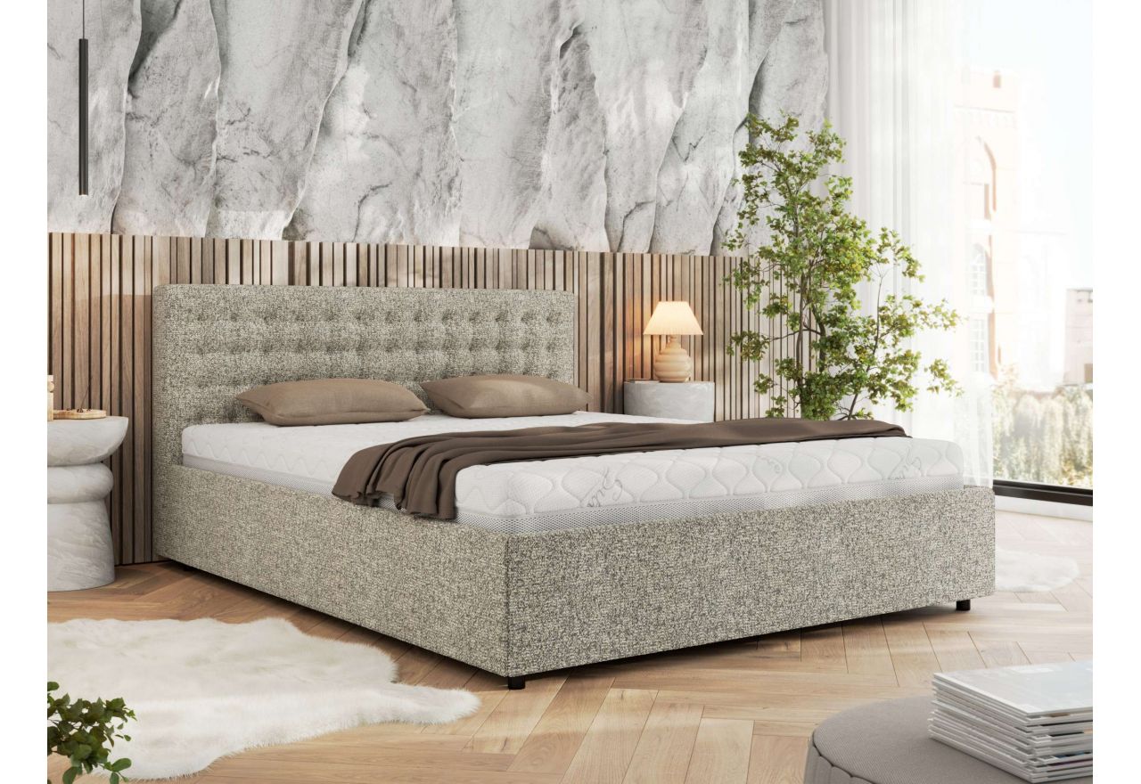 Łóżko tapicerowane PAVO CLASSIC 160x200 - materac pocket - beżowy, struktura