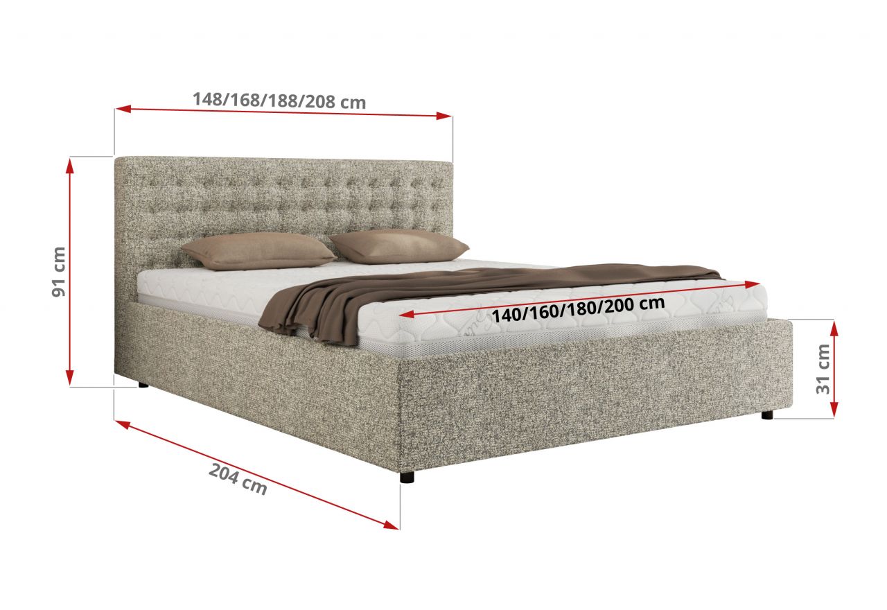Łóżko tapicerowane PAVO CLASSIC 200x200 - materac multipocket - beżowy, struktura