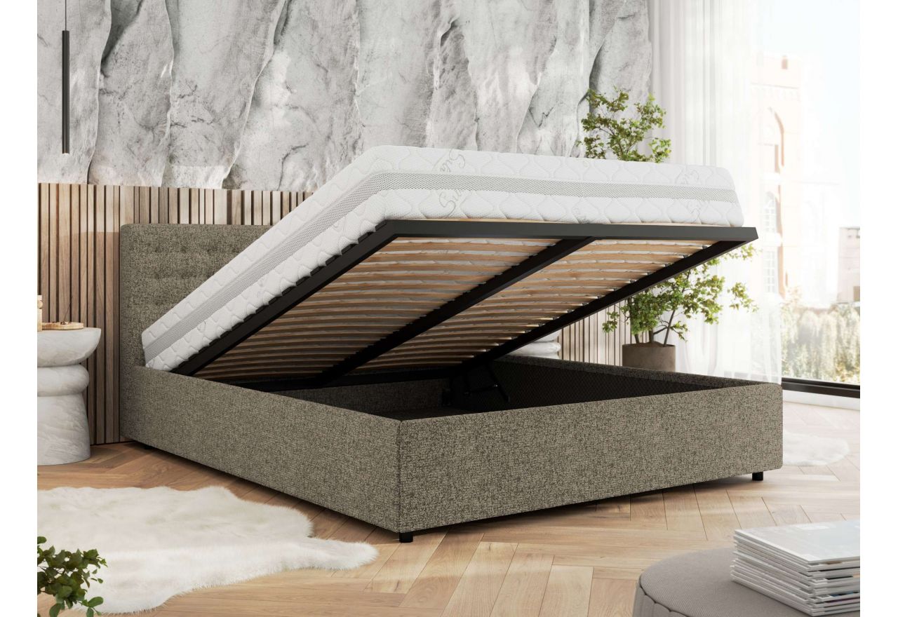 Łóżko tapicerowane PAVO CLASSIC 200x200 - materac piankowy - szary, struktura