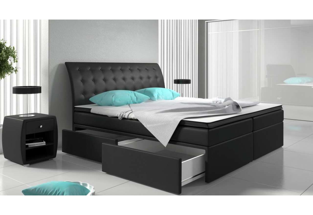 Nowoczesne łóżko podwójne kontynentalne z pojemnikiem i opcją zmiany materaca do sypialni - ROSI Madryt 9100