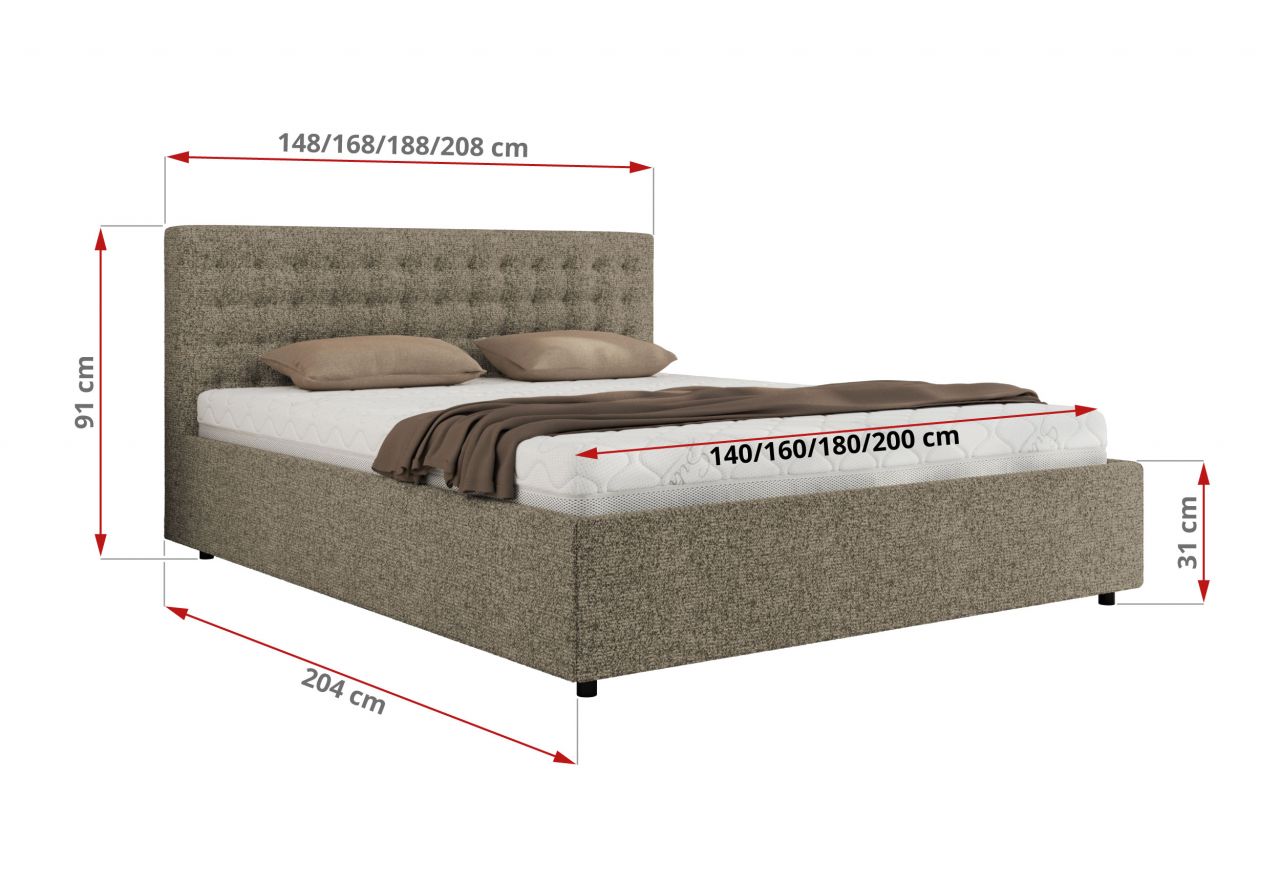 Łóżko tapicerowane PAVO CLASSIC 180x200 - materac pocket - szary, struktura