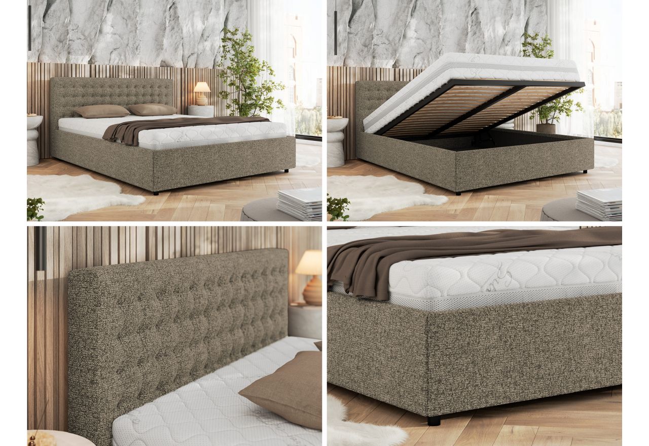 Łóżko tapicerowane PAVO CLASSIC 180x200 - materac multipocket - szary, struktura