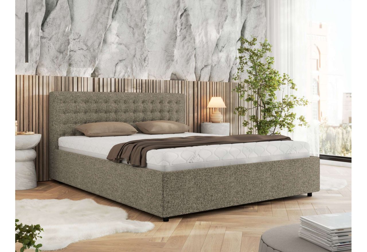 Łóżko tapicerowane PAVO CLASSIC 200x200 - materac multipocket - szary, struktura