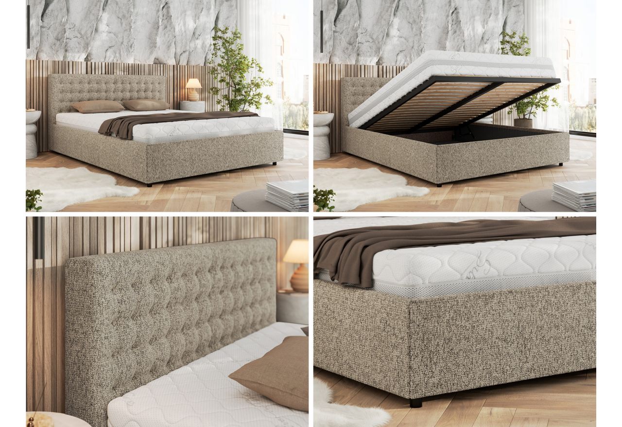 Łóżko tapicerowane PAVO CLASSIC 140x200 - ciemnobeżowy, struktura