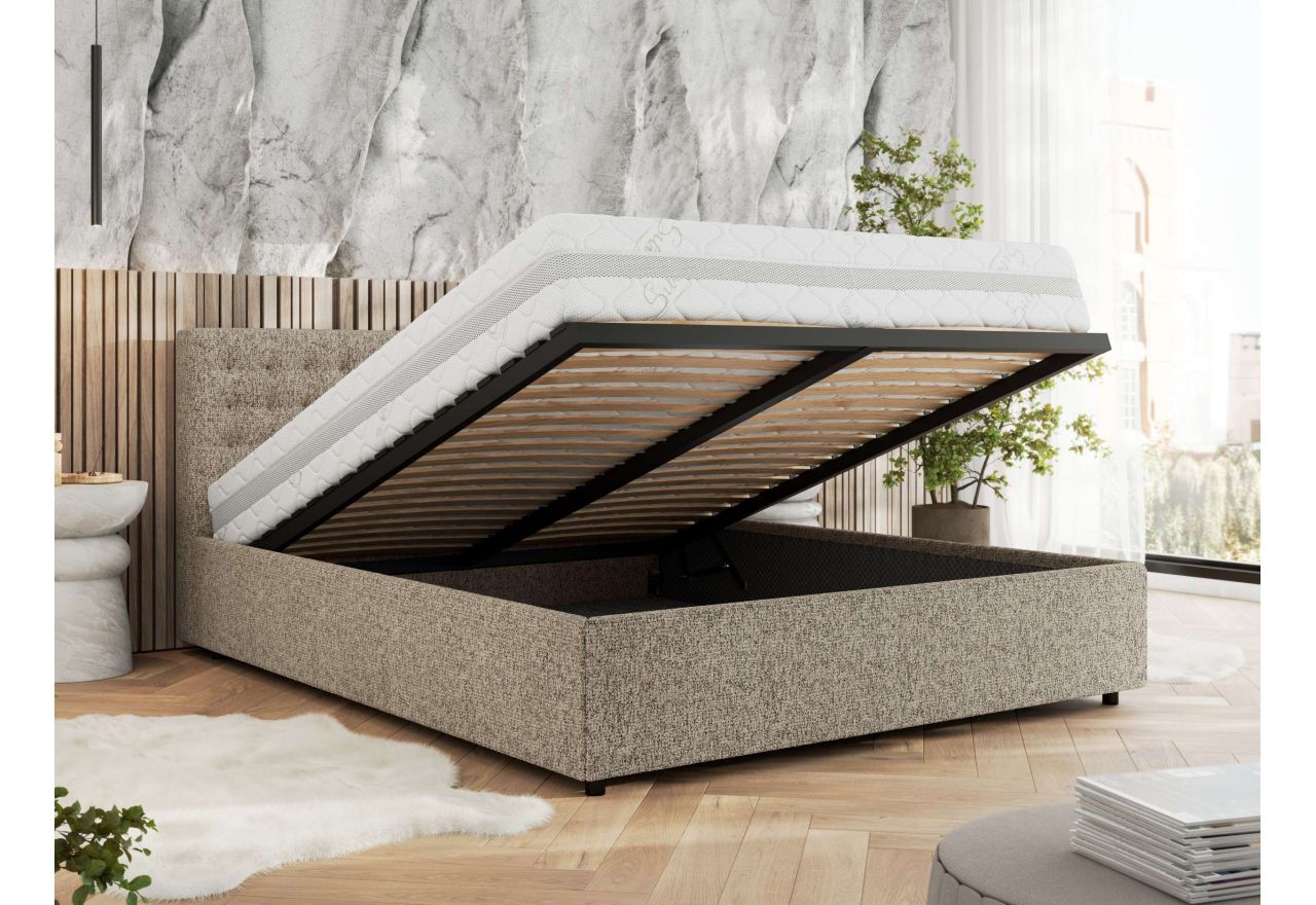 Łóżko tapicerowane PAVO CLASSIC 200x200 - materac piankowy - ciemnobeżowy, struktura
