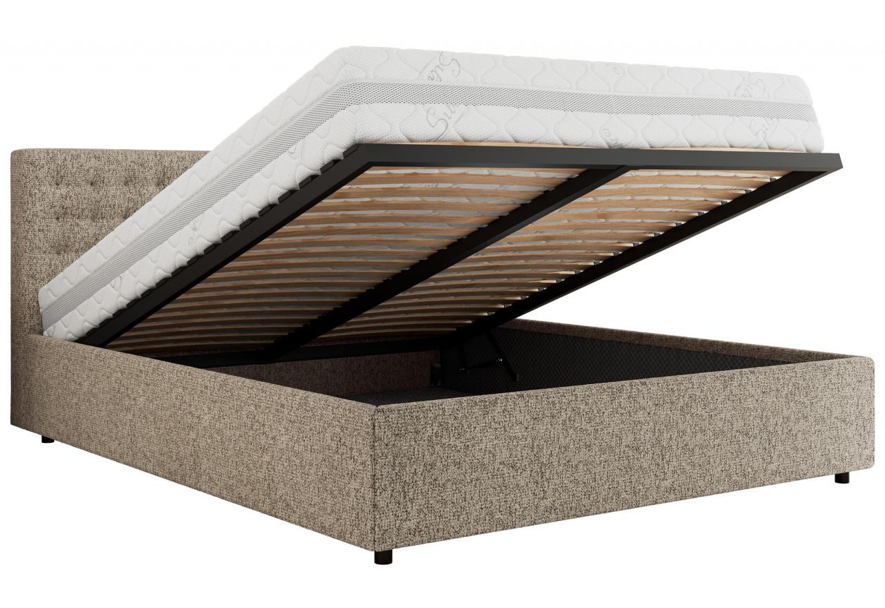 Łóżko tapicerowane PAVO CLASSIC 200x200 - materac multipocket - ciemnobeżowy, struktura