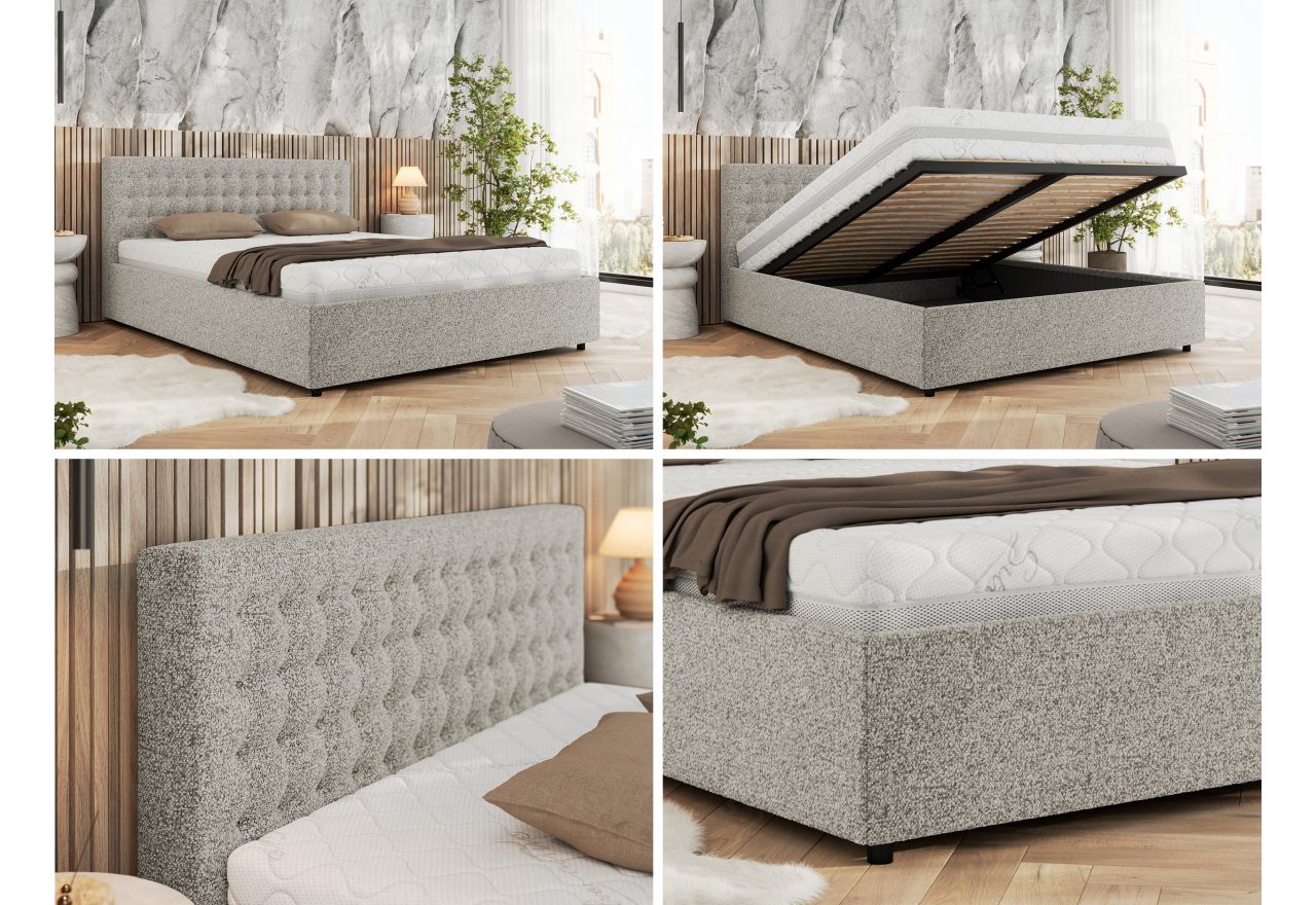 Łóżko tapicerowane PAVO CLASSIC 140x200 - materac pocket - jasnoszary, struktura