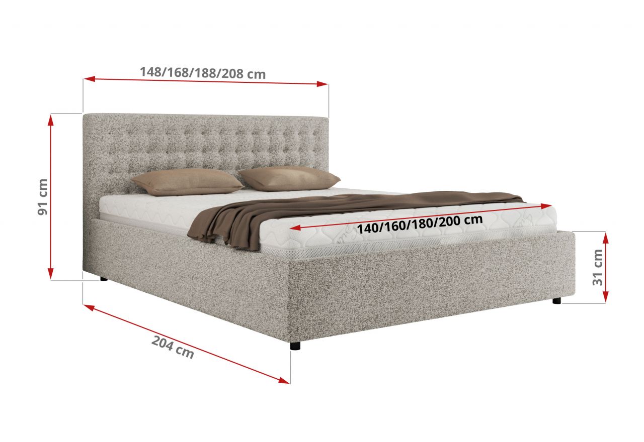 Łóżko tapicerowane PAVO CLASSIC 140x200 - materac pocket - jasnoszary, struktura