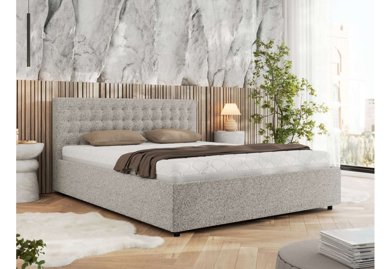 Łóżko tapicerowane PAVO CLASSIC 160x200 - materac pocket - jasnoszary, struktura