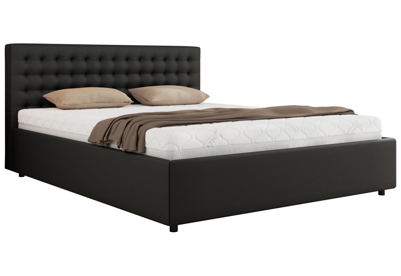Łóżko tapicerowane PAVO CLASSIC 140x200 - materac piankowy - czarny, ekoskóra