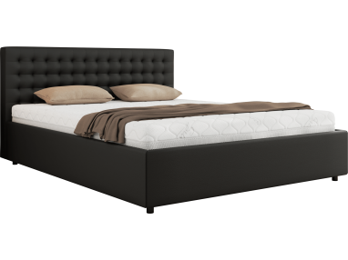 Łóżko tapicerowane PAVO CLASSIC 160x200 - materac piankowy - czarny, ekoskóra