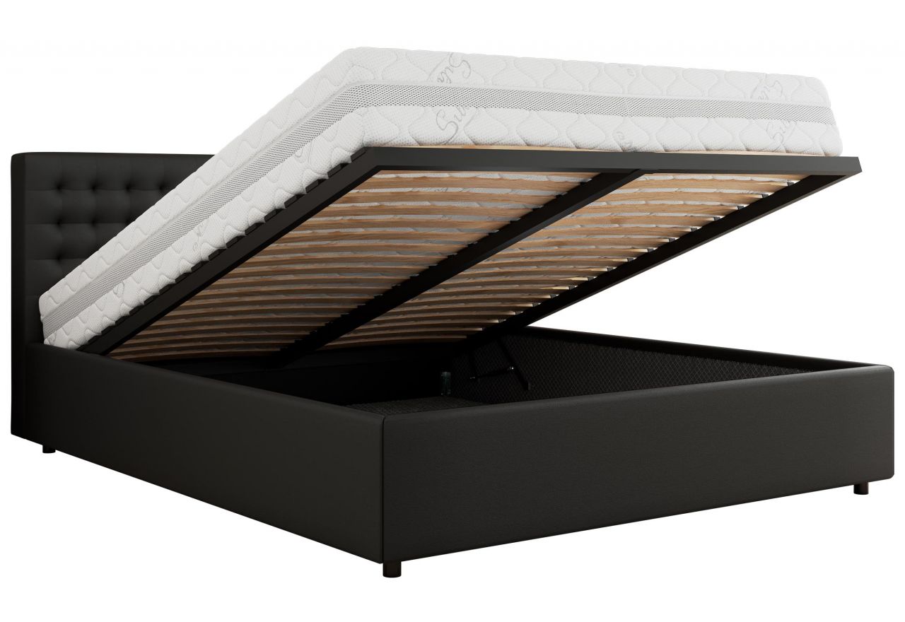 Łóżko tapicerowane PAVO CLASSIC 140x200 - materac multipocket - czarny, ekoskóra