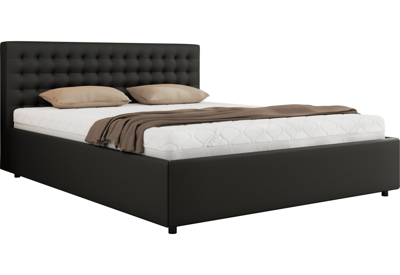 Łóżko tapicerowane PAVO CLASSIC 160x200 - materac multipocket - czarny, ekoskóra