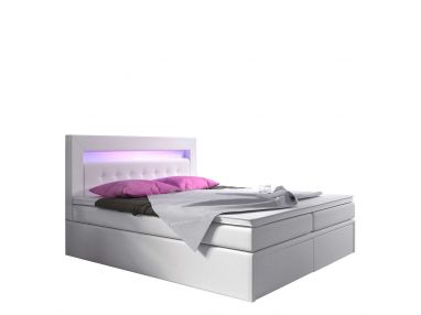 Dwuosobowe łóżko kontynentalne z szufladami oraz oświetleniem LED na zagłówku do sypialni - MEDIOLAN 2 Madryt 920