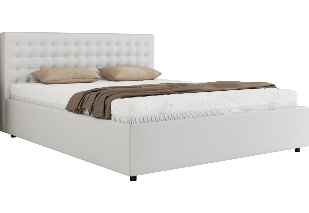 Łóżko tapicerowane PAVO CLASSIC 200x200 - materac piankowy - biały, ekoskóra