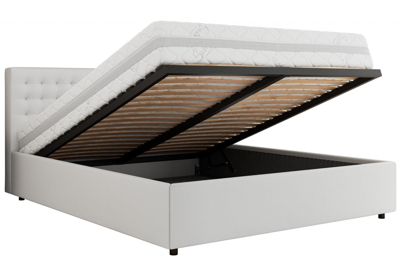 Łóżko tapicerowane PAVO CLASSIC 160x200 - materac pocket - biały, ekoskóra