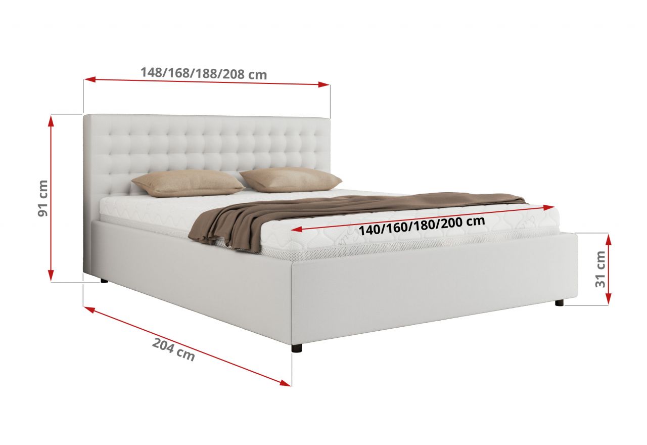 Łóżko tapicerowane PAVO CLASSIC 180x200 - materac pocket - biały, ekoskóra