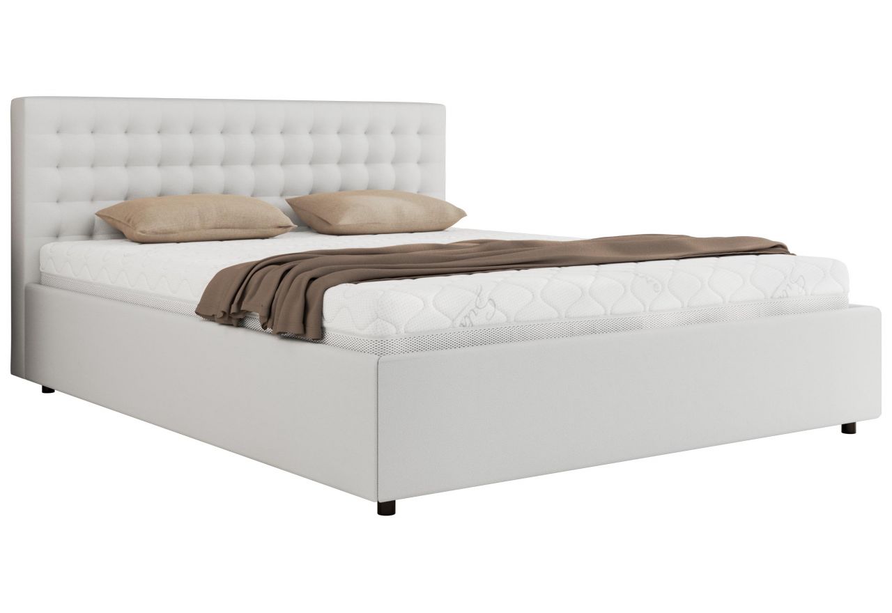 Łóżko tapicerowane PAVO CLASSIC 200x200 - materac pocket - biały, ekoskóra