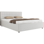 Łóżko tapicerowane PAVO CLASSIC 160x200 - materac multipocket - biały, ekoskóra