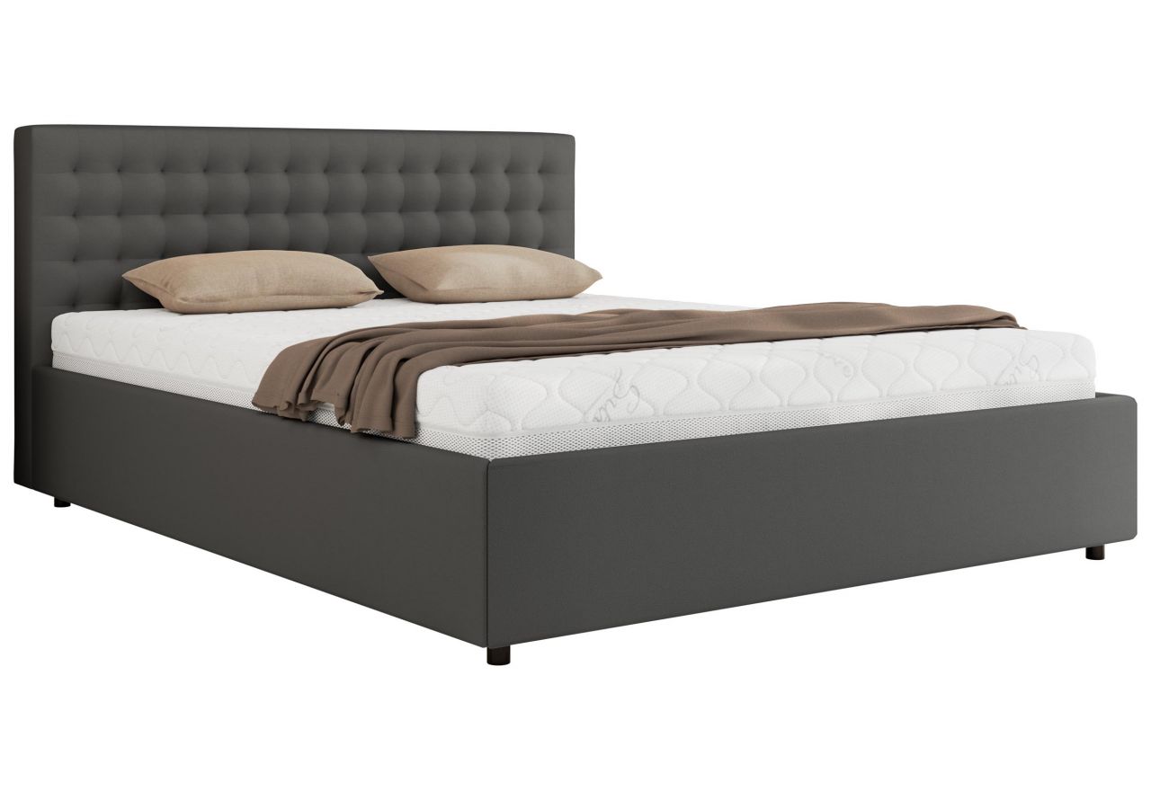 Łóżko tapicerowane PAVO CLASSIC 140x200 - materac piankowy - szary, ekoskóra