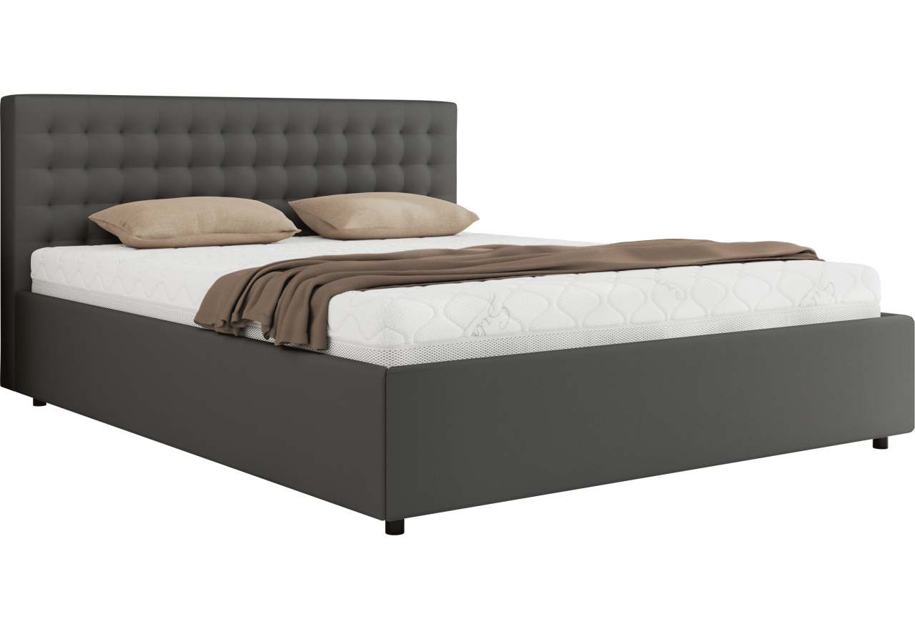 Łóżko tapicerowane PAVO CLASSIC 160x200 - materac piankowy - szary, ekoskóra