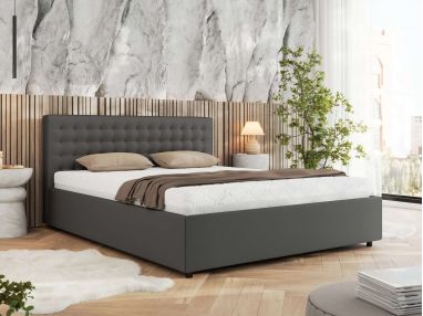 Łóżko tapicerowane PAVO CLASSIC 200x200 - materac piankowy - szary, ekoskóra