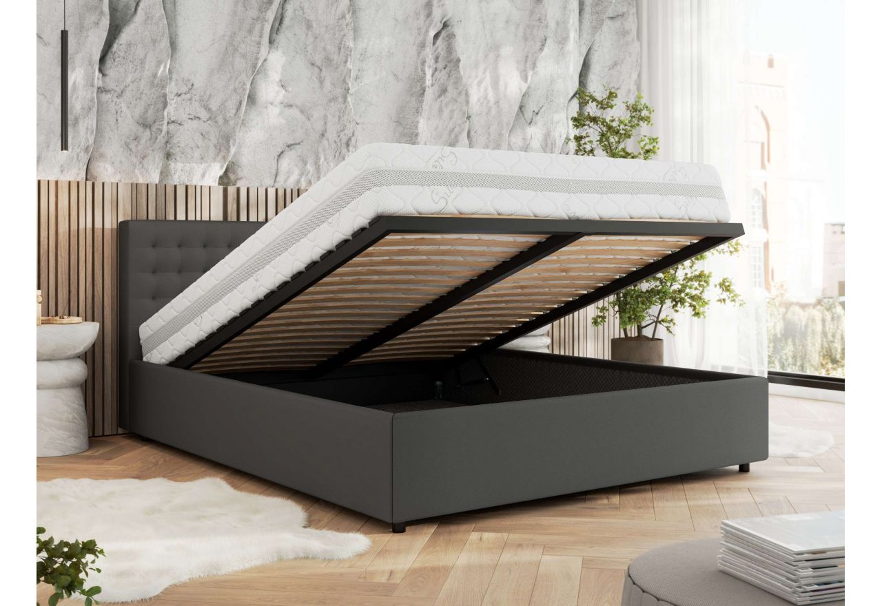 Łóżko tapicerowane PAVO CLASSIC 180x200 - materac pocket - szary, ekoskóra