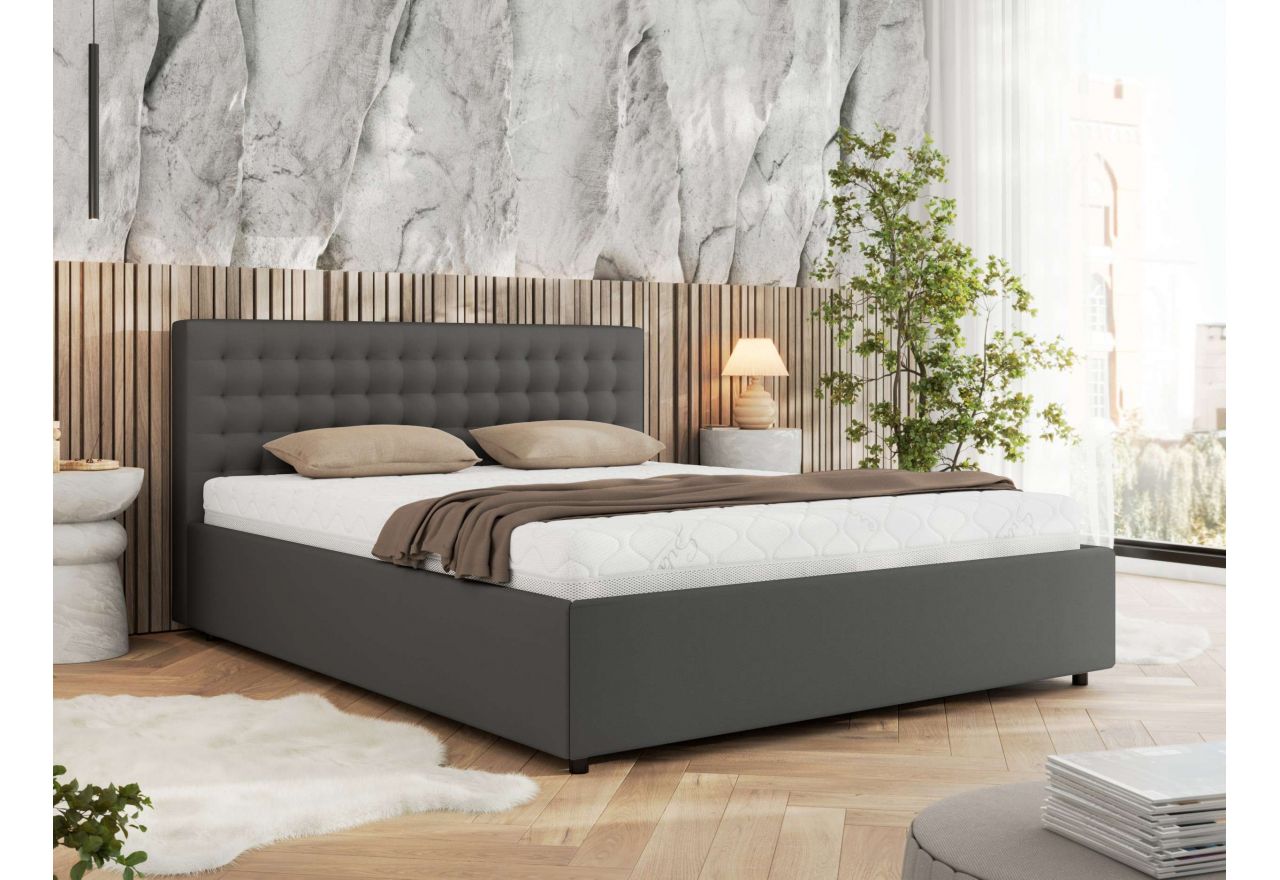 Łóżko tapicerowane PAVO CLASSIC 140x200 - materac multipocket - szary, ekoskóra