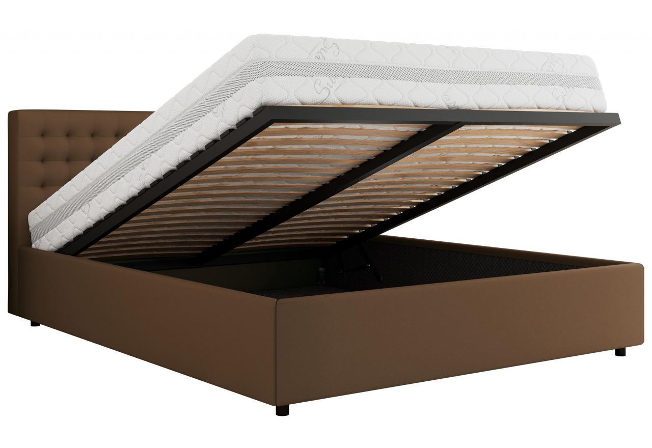 Łóżko tapicerowane PAVO CLASSIC 140x200 - materac piankowy - brązowy, ekoskóra