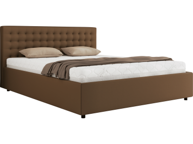Łóżko tapicerowane PAVO CLASSIC 160x200 - materac piankowy - brązowy, ekoskóra