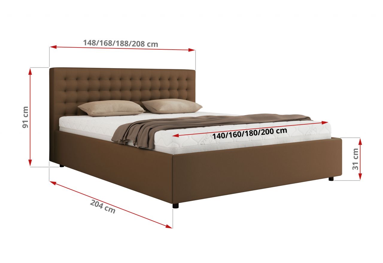 Łóżko tapicerowane PAVO CLASSIC 180x200 - materac piankowy - brązowy, ekoskóra