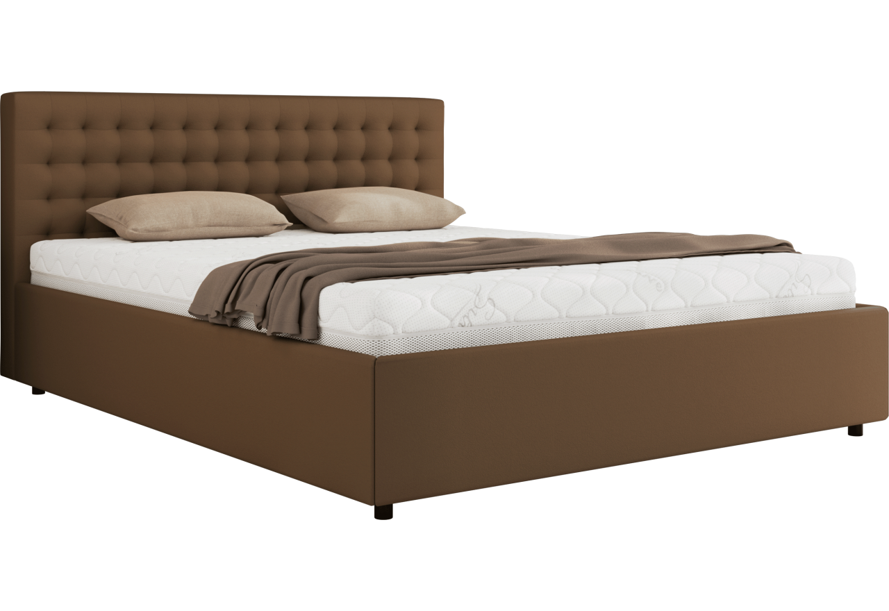 Łóżko tapicerowane PAVO CLASSIC 140x200 - materac multipocket - brązowy, ekoskóra