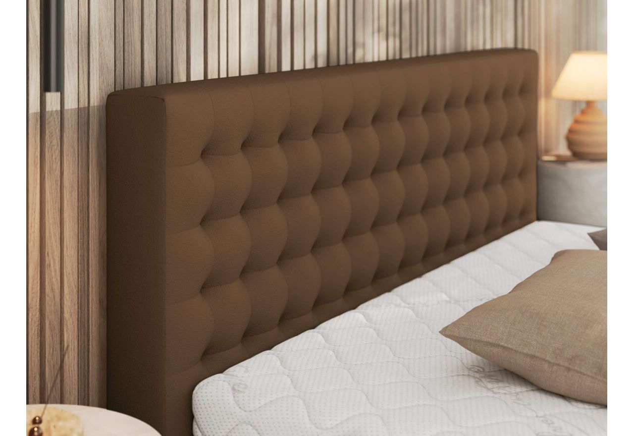 Łóżko tapicerowane PAVO CLASSIC 140x200 - materac multipocket - brązowy, ekoskóra